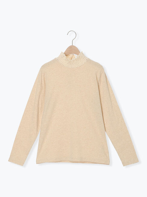 Samansa Mos2「【吸湿発熱】襟レースシャーリングカットソー」|Tシャツ・カットソー|