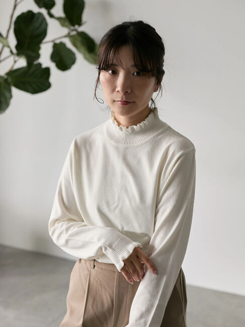 Samansa Mos2 blue「フリル衿ニットプルオーバー」|ニット・セーター|