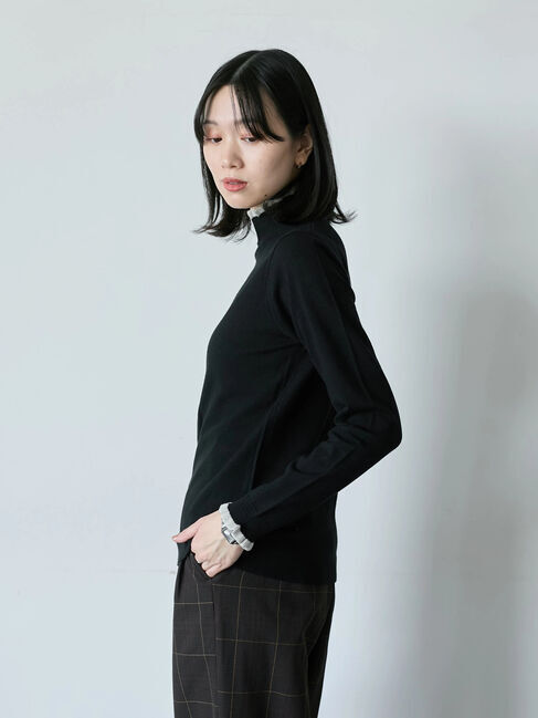 Samansa Mos2 blue「配色フリル衿ニットプルオーバー」|ニット・セーター|