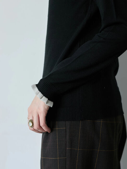 Samansa Mos2 blue「配色フリル衿ニットプルオーバー」|ニット・セーター|