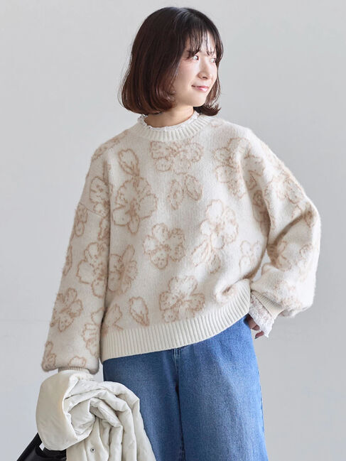 Samansa Mos2 blue「花柄シャギーニットプルオーバー」|ニット・セーター|