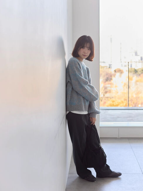 Samansa Mos2 blue「花柄シャギーニットプルオーバー」|ニット・セーター|