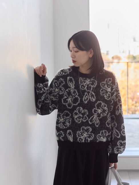 Samansa Mos2 blue「花柄シャギーニットプルオーバー」|ニット・セーター|