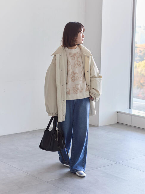 Samansa Mos2 blue「襟付中綿ブルゾン」|ブルゾン・スタジャン|