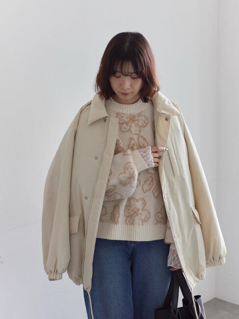 Samansa Mos2 blue「襟付中綿ブルゾン」|ブルゾン・スタジャン|