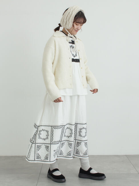 Samansa Mos2「裾モチーフ刺繍ギャザースカート」|スカート|