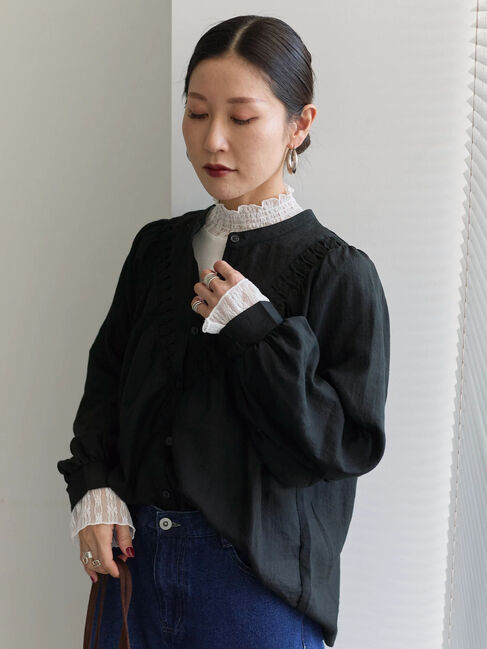 Samansa Mos2 blue「切替タックブラウス」|シャツ・ブラウス|