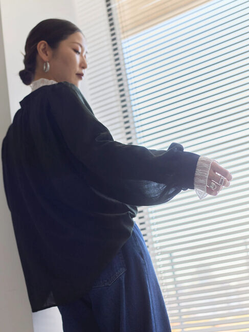 Samansa Mos2 blue「切替タックブラウス」|シャツ・ブラウス|