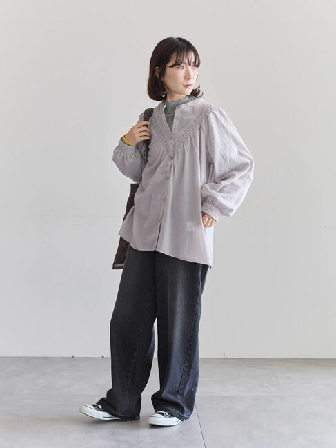 Samansa Mos2 blue「切替タックブラウス」|シャツ・ブラウス|
