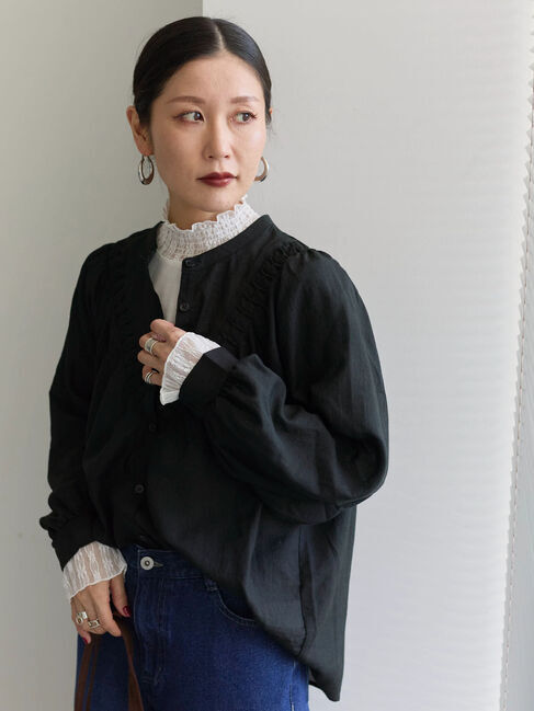 Samansa Mos2 blue「切替タックブラウス」|シャツ・ブラウス|