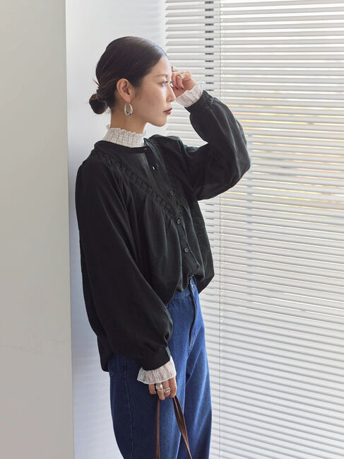 Samansa Mos2 blue「切替タックブラウス」|シャツ・ブラウス|ブラック