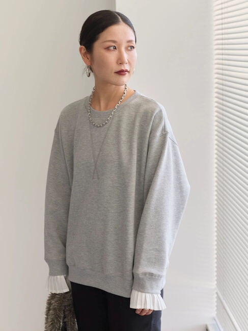 Samansa Mos2 blue「袖プリーツ裏起毛スウェット」|Tシャツ・カットソー|