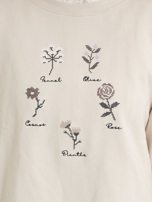 Samansa Mos2「クロスステッチフラワー刺繍スウェット」|Tシャツ・カットソー|
