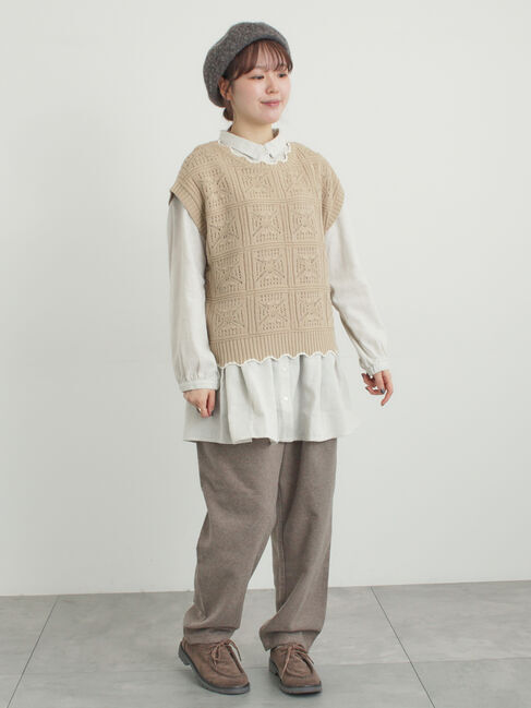 Samansa Mos2「クロシェ風配色ニットベスト」|ダウンベスト・ベスト|