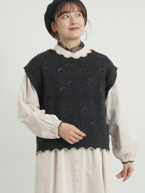 Samansa Mos2「クロシェ風配色ニットベスト」|ダウンベスト・ベスト|