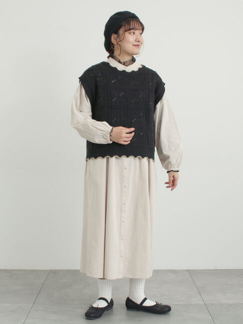 Samansa Mos2「クロシェ風配色ニットベスト」|ダウンベスト・ベスト|