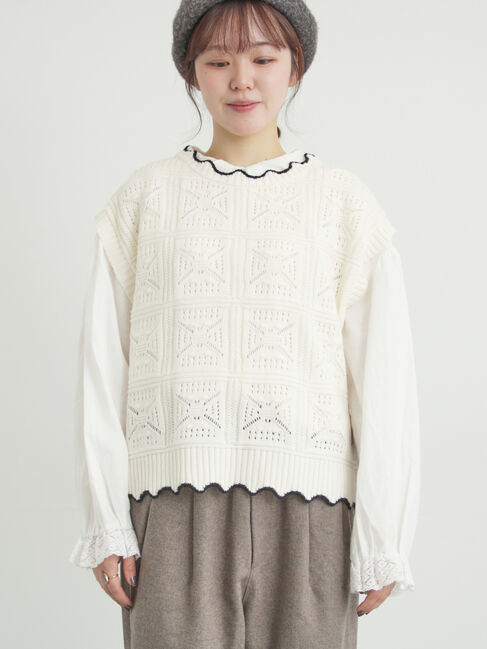 Samansa Mos2「クロシェ風配色ニットベスト」|ダウンベスト・ベスト|