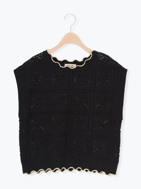 Samansa Mos2「クロシェ風配色ニットベスト」|ダウンベスト・ベスト|