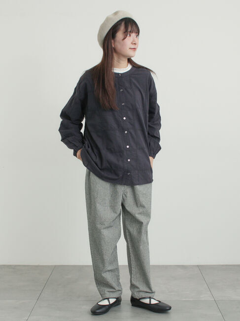 Samansa Mos2「スクエア刺繍バンドカラーブラウス」|シャツ・ブラウス|