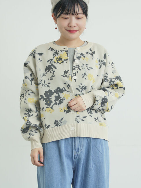 Samansa Mos2「花柄スポンディッシュニットカーディガン」|カーディガン|ライトベージュ