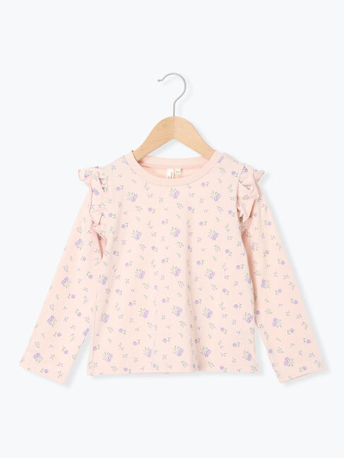 Samansa Mos2 Lagom「肩フリル花柄ロンT」|Tシャツ・カットソー|ピンク