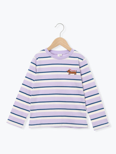 Samansa Mos2 Lagom「ダックスフント刺繍ボーダーロンT」|Tシャツ・カットソー|パープル