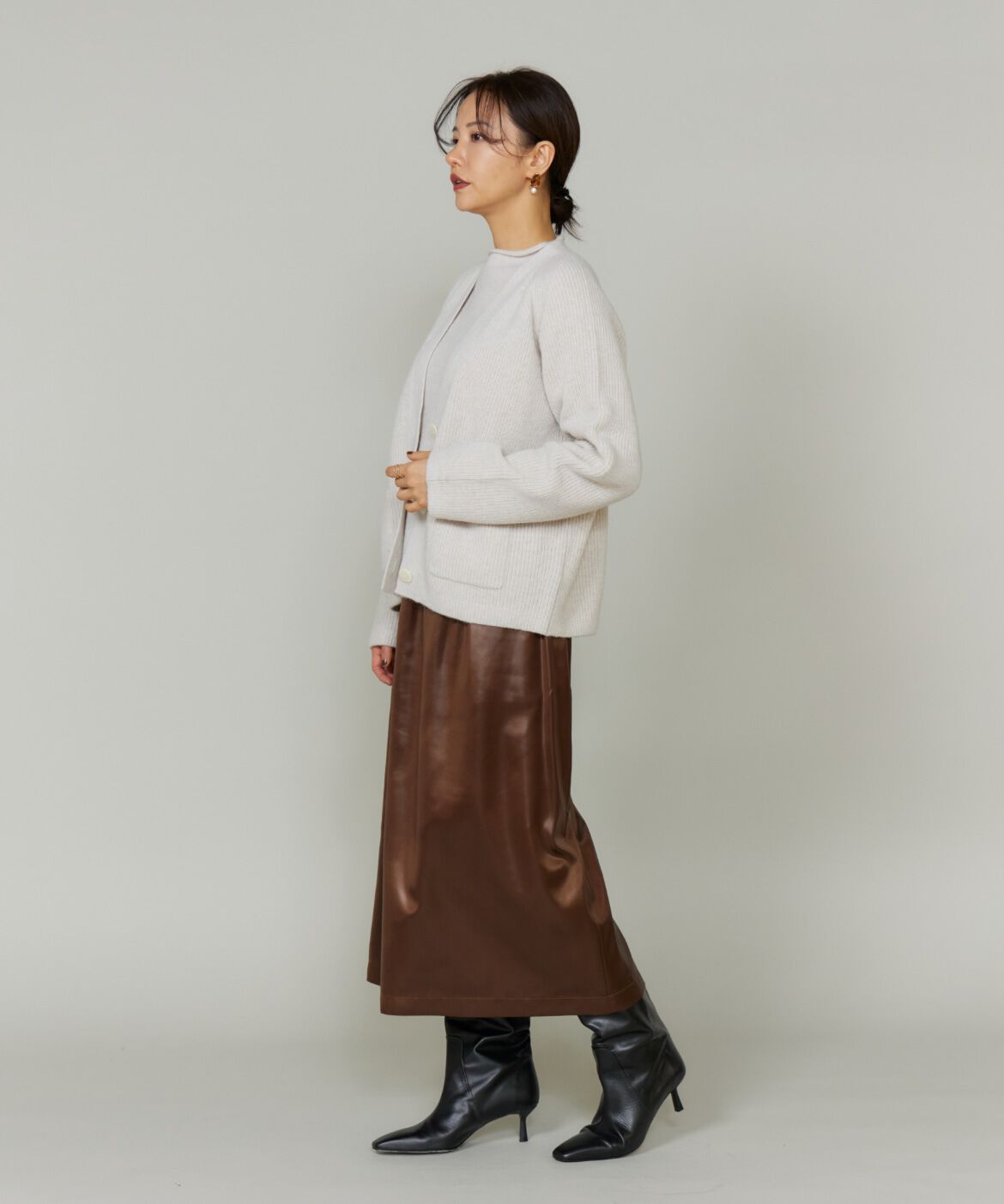 Le Souk「レザーライクギャザーストレートスカート 」|台形|