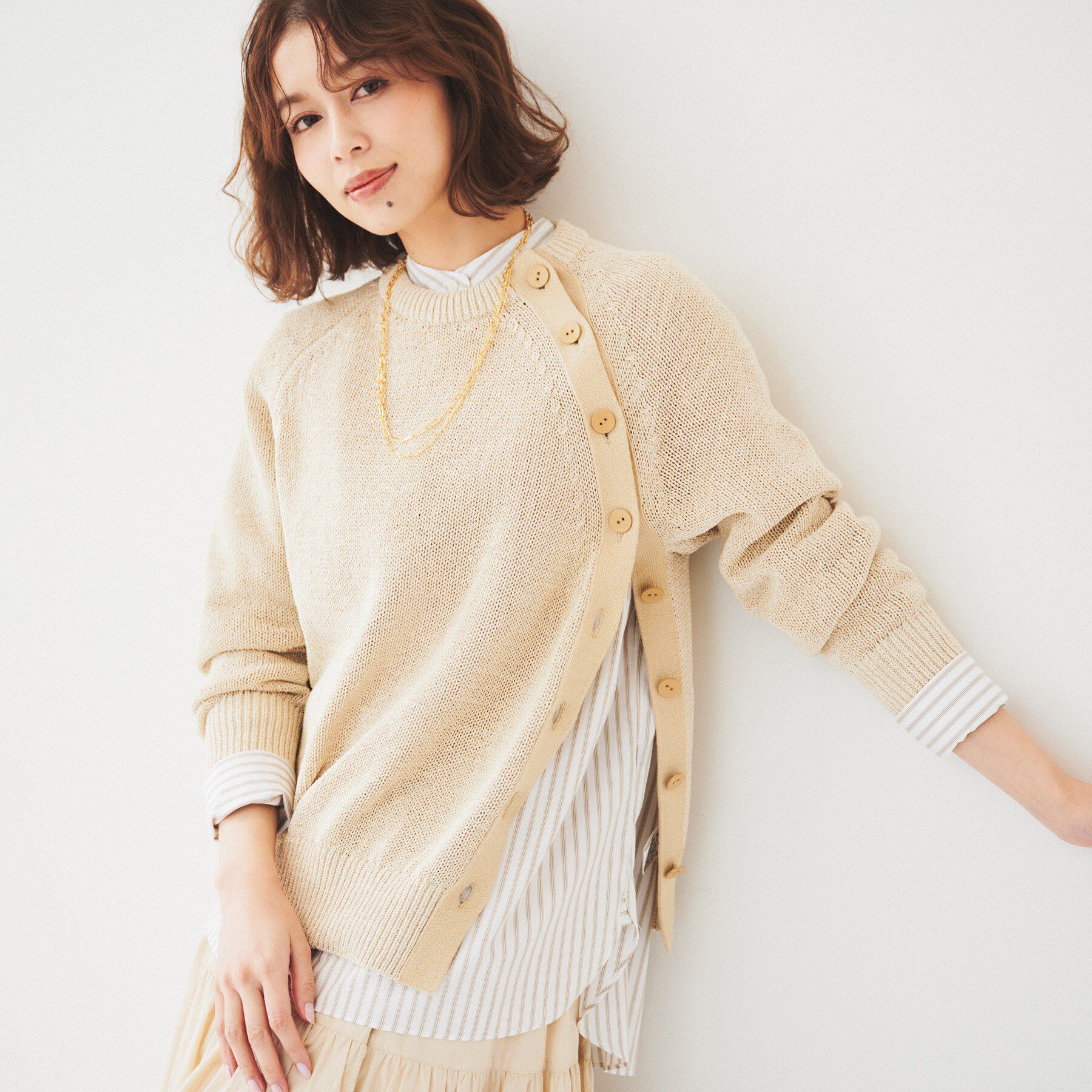 UNTITLED「【手洗い可/春夏素材】ミックスカラー プルオーバーニット」|ニット・セーター|ライトベージュ(05