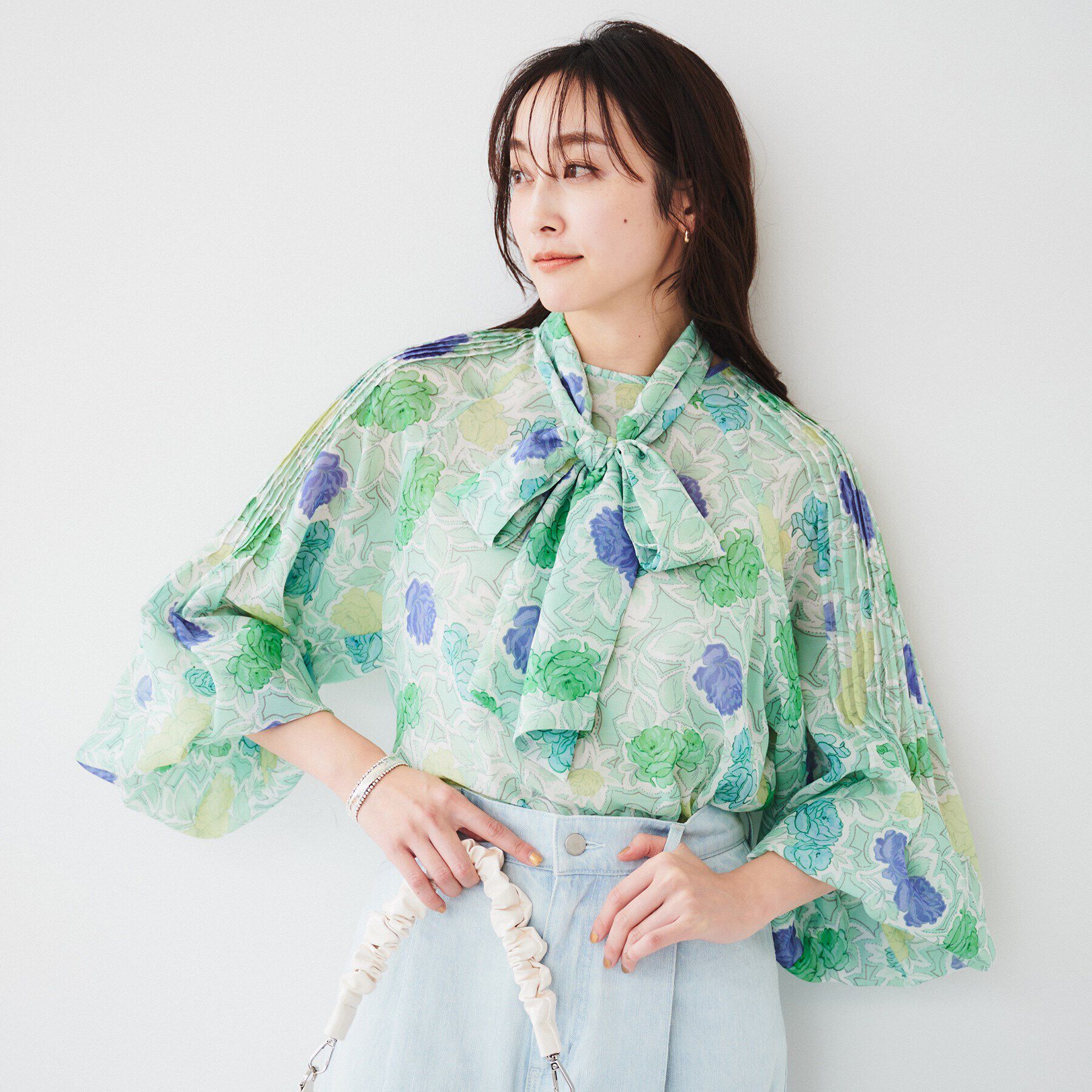 UNTITLED「【セットアップ可能】オールドフラワー プリントブラウス」|シャツ・ブラウス|ミントグリーン(12
