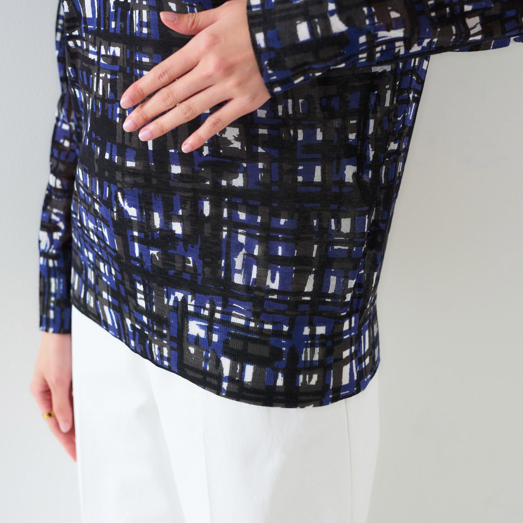 UNTITLED「【セットアップ可能/アンサンブル可能/シアー】チェックプリント プルオーバーニット」|ニット・セーター|