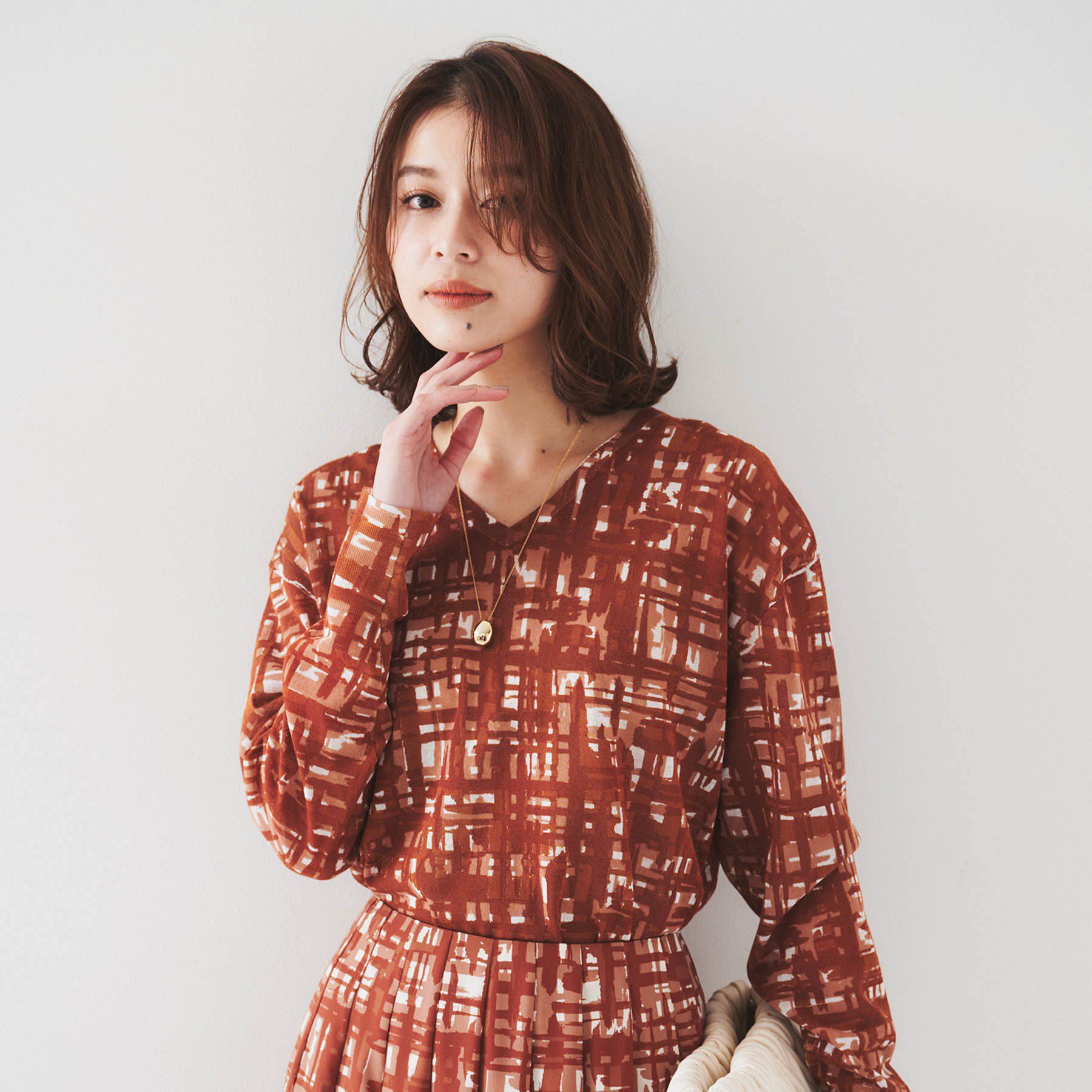 UNTITLED「【セットアップ可能/アンサンブル可能/シアー】チェックプリント プルオーバーニット」|ニット・セーター|