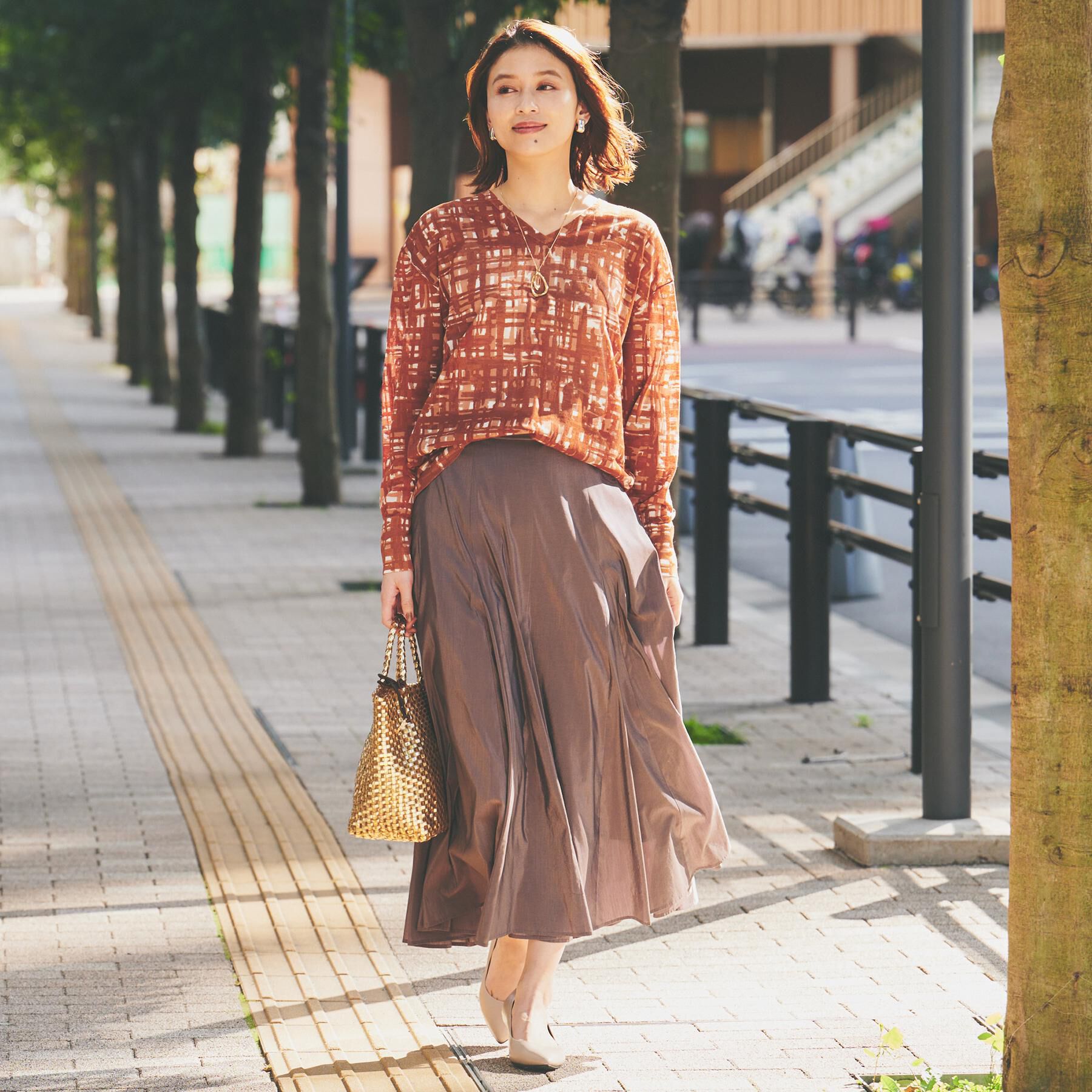 UNTITLED「【セットアップ可能/アンサンブル可能/シアー】チェックプリント プルオーバーニット」|ニット・セーター|