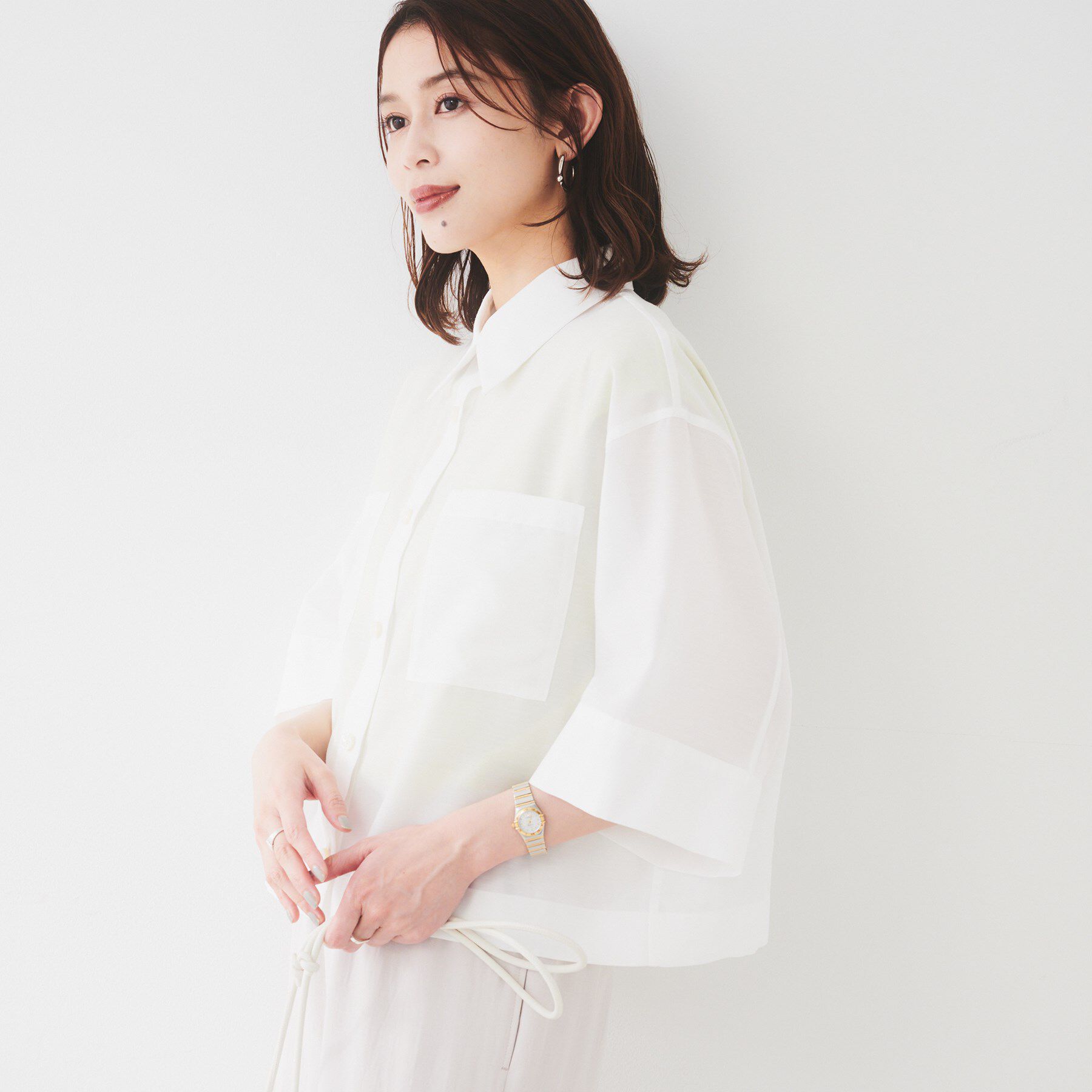 UNTITLED「【前開き/洗える】ショート丈シアーシャツ」|シャツ・ブラウス|