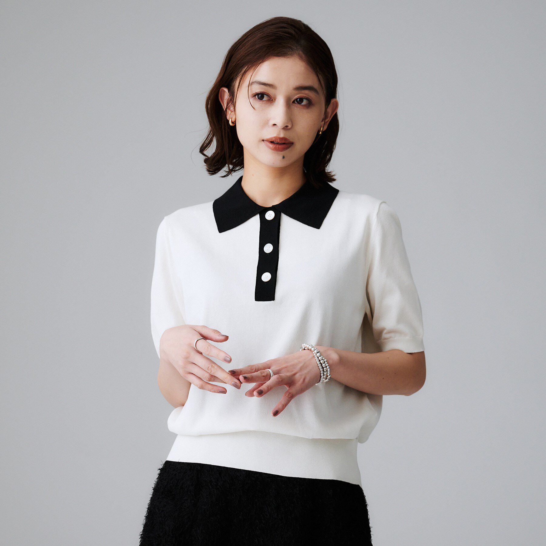 UNTITLED「【トレンド/きれいめ】5分袖ポロニット」|ニット・セーター|