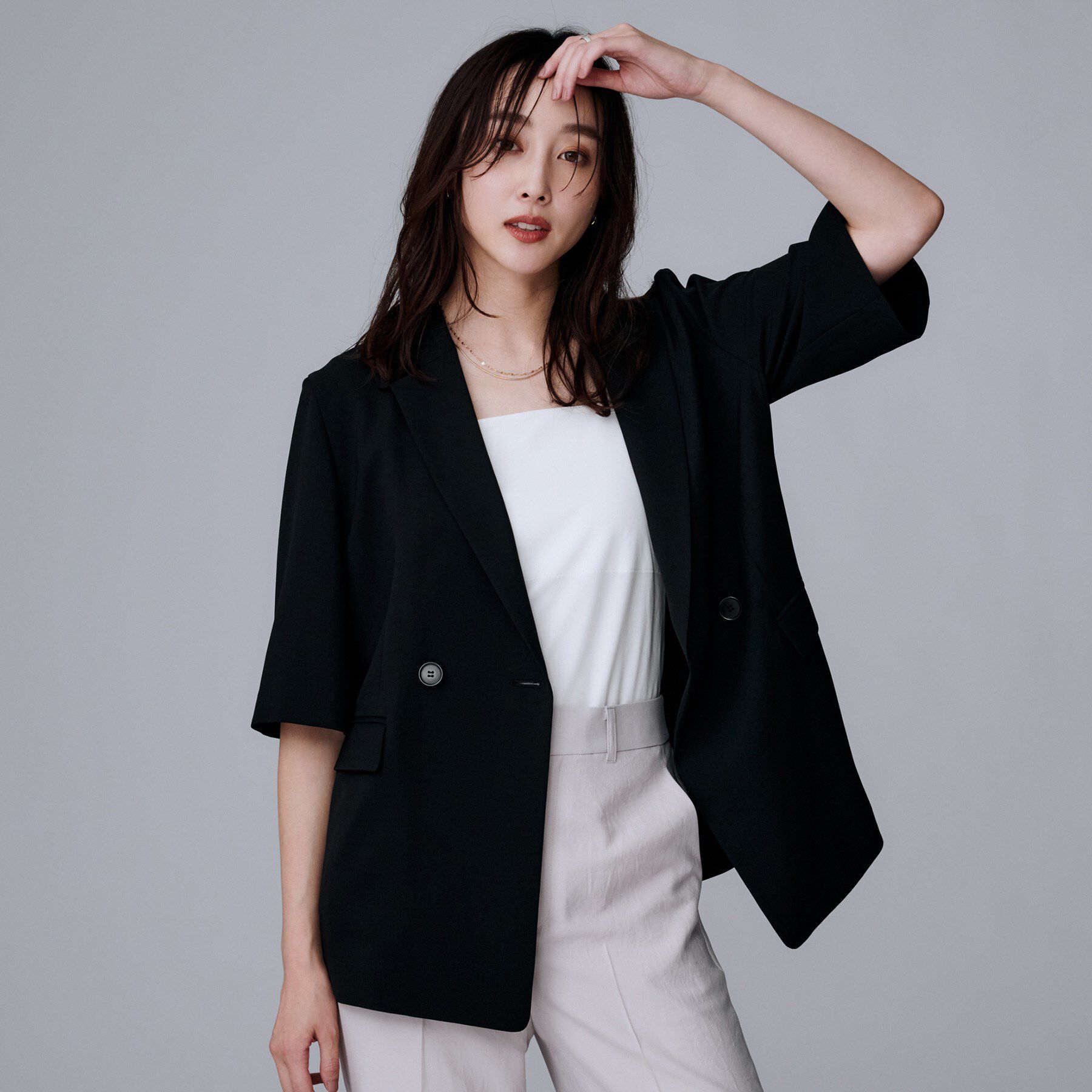 UNTITLED「【UVカット/接触冷感/洗える/テーラード】ライトウェイト ハーフスリーブジャケット」|テーラードジャケット|