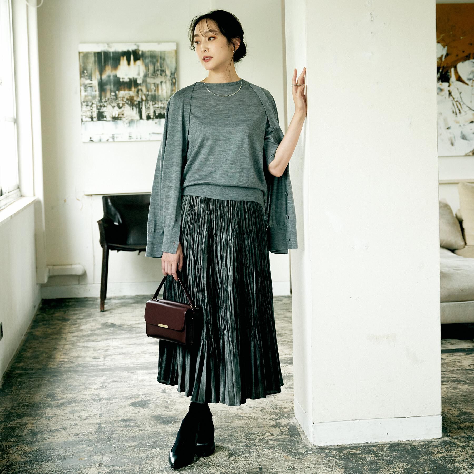 UNTITLED「【アンサンブル可/六分袖/洗える】ウールシルクニット」|ニット・セーター|