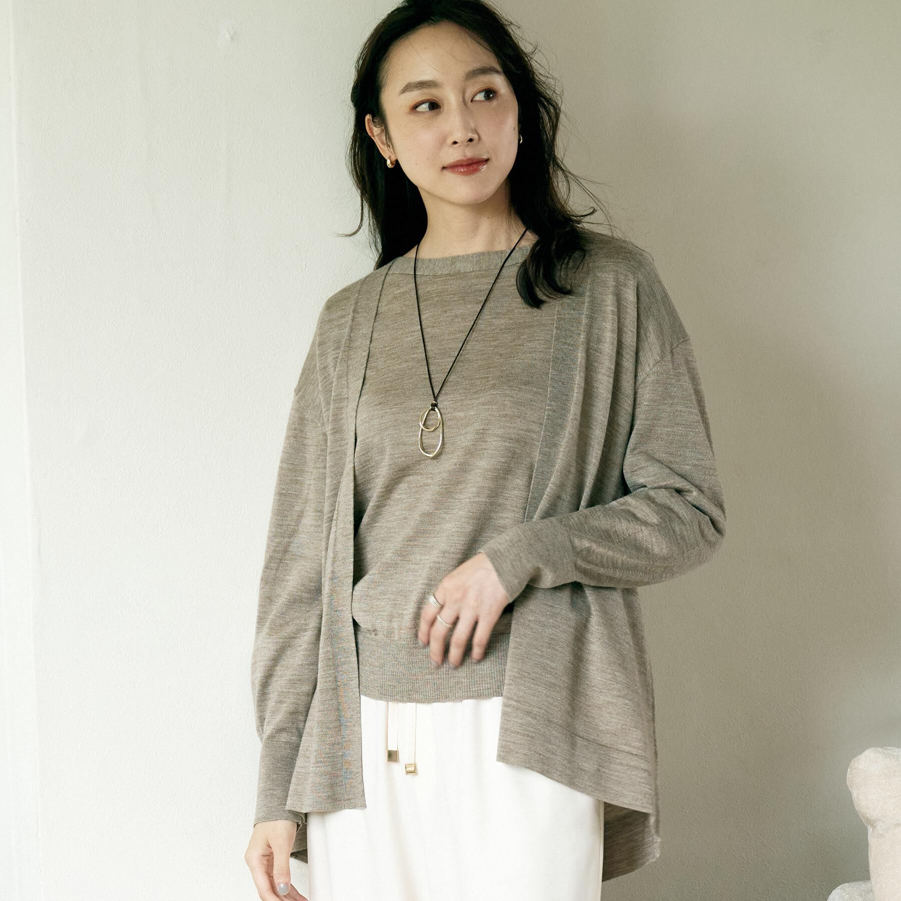 UNTITLED「【アンサンブル可/洗える/ボタンなし】シルクウールカシミヤ 着流しカーディガン」|カーディガン|