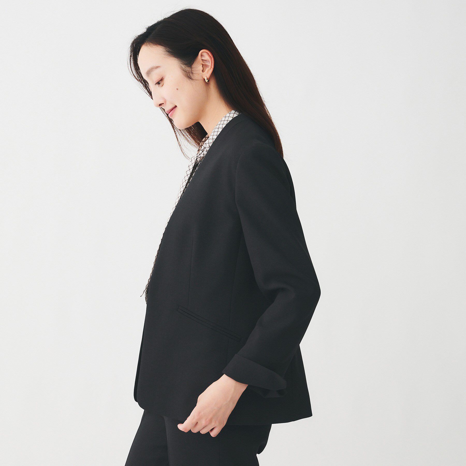 UNTITLED「【洗える/お仕事スーツ】ドライメランジ カラーレスジャケット」|ノーカラージャケット|