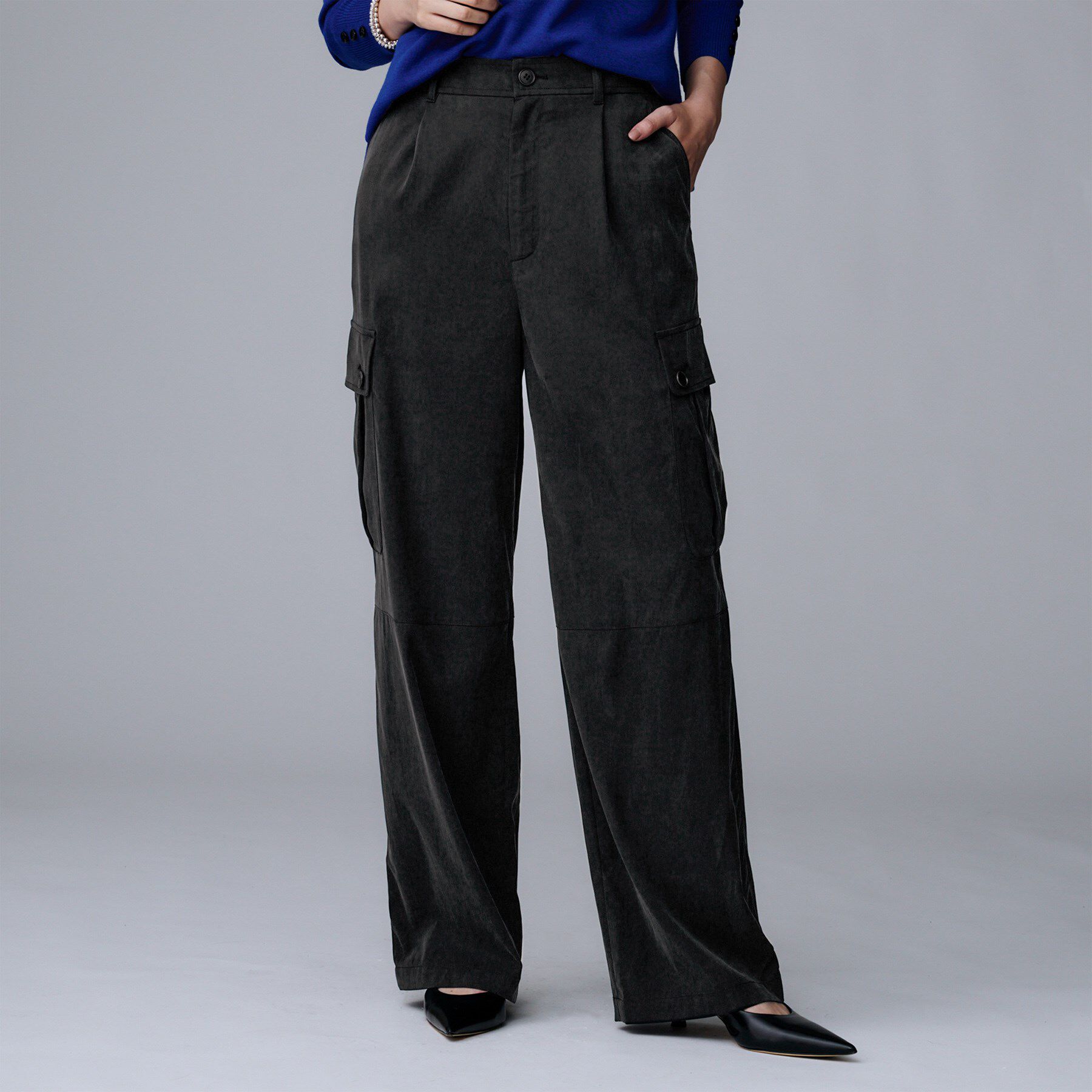 UNTITLED「【大人きれいめ/ストレート/ワイド】キュプラカーゴパンツ」|その他|ブラック(019)