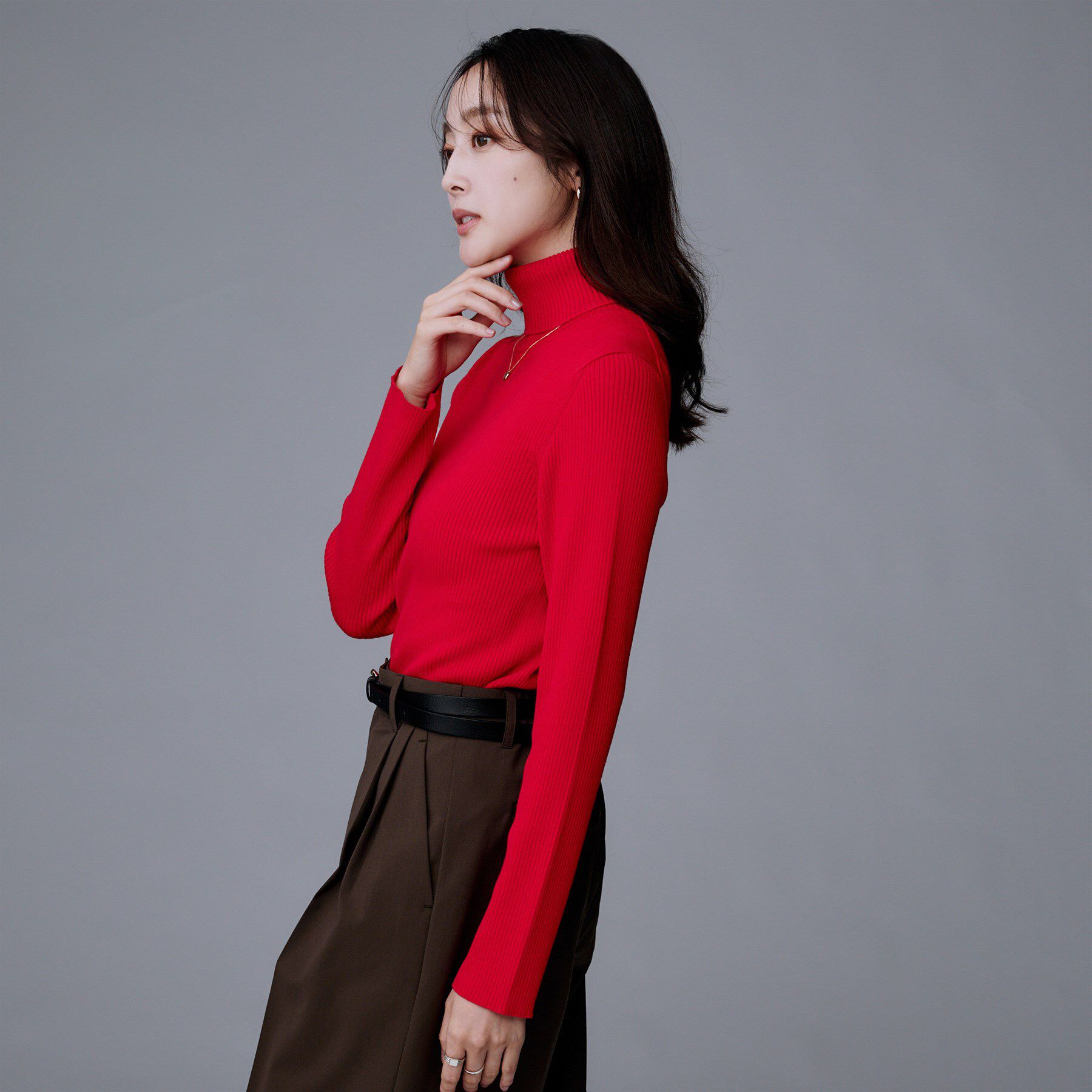 UNTITLED「【洗える/アンサンブル可能/ウール100%】リブタートルネックウールニット」|ニット・セーター|