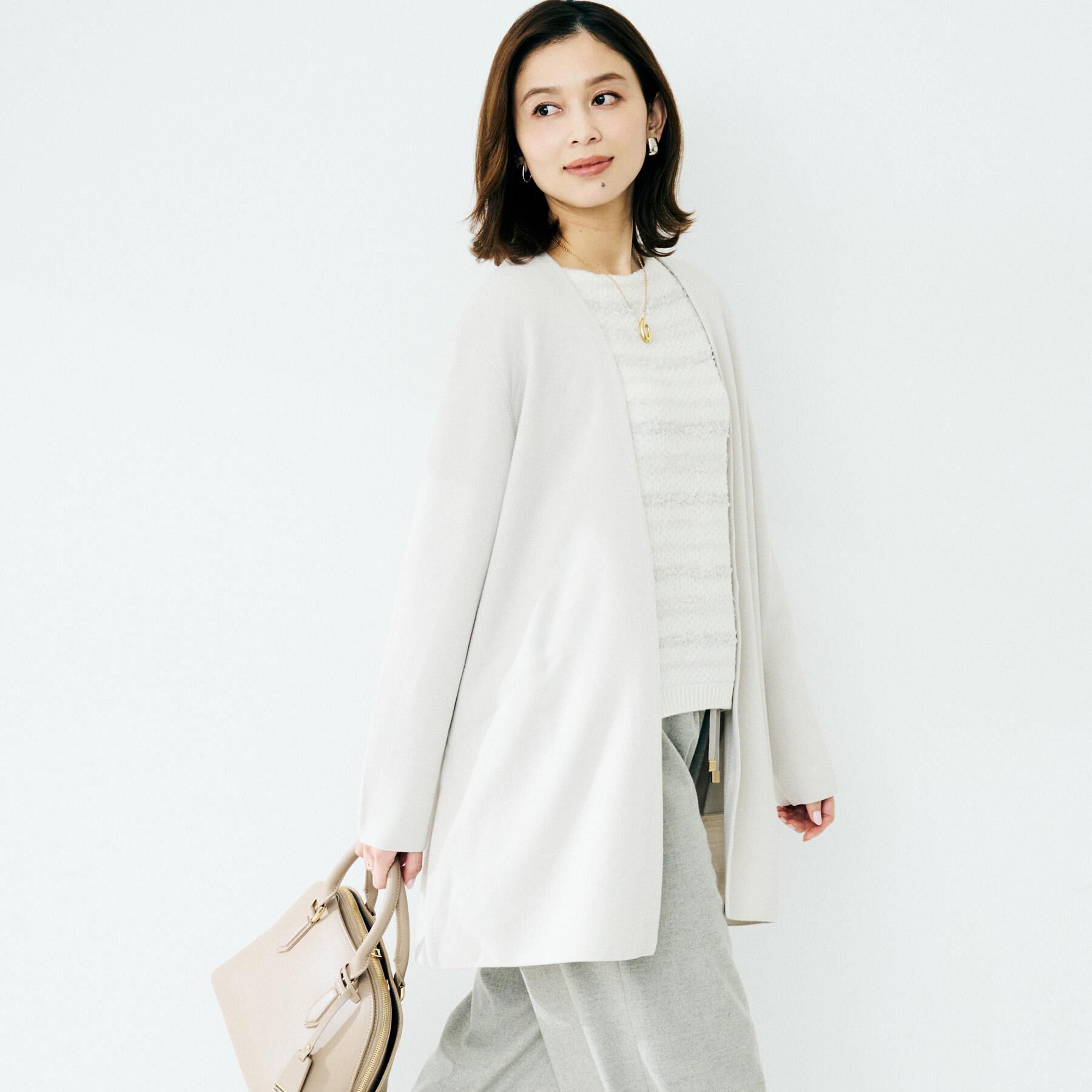 UNTITLED「【洗える/ボタンなし】ミラノリブカーディガン」|カーディガン|グレージュ(050)