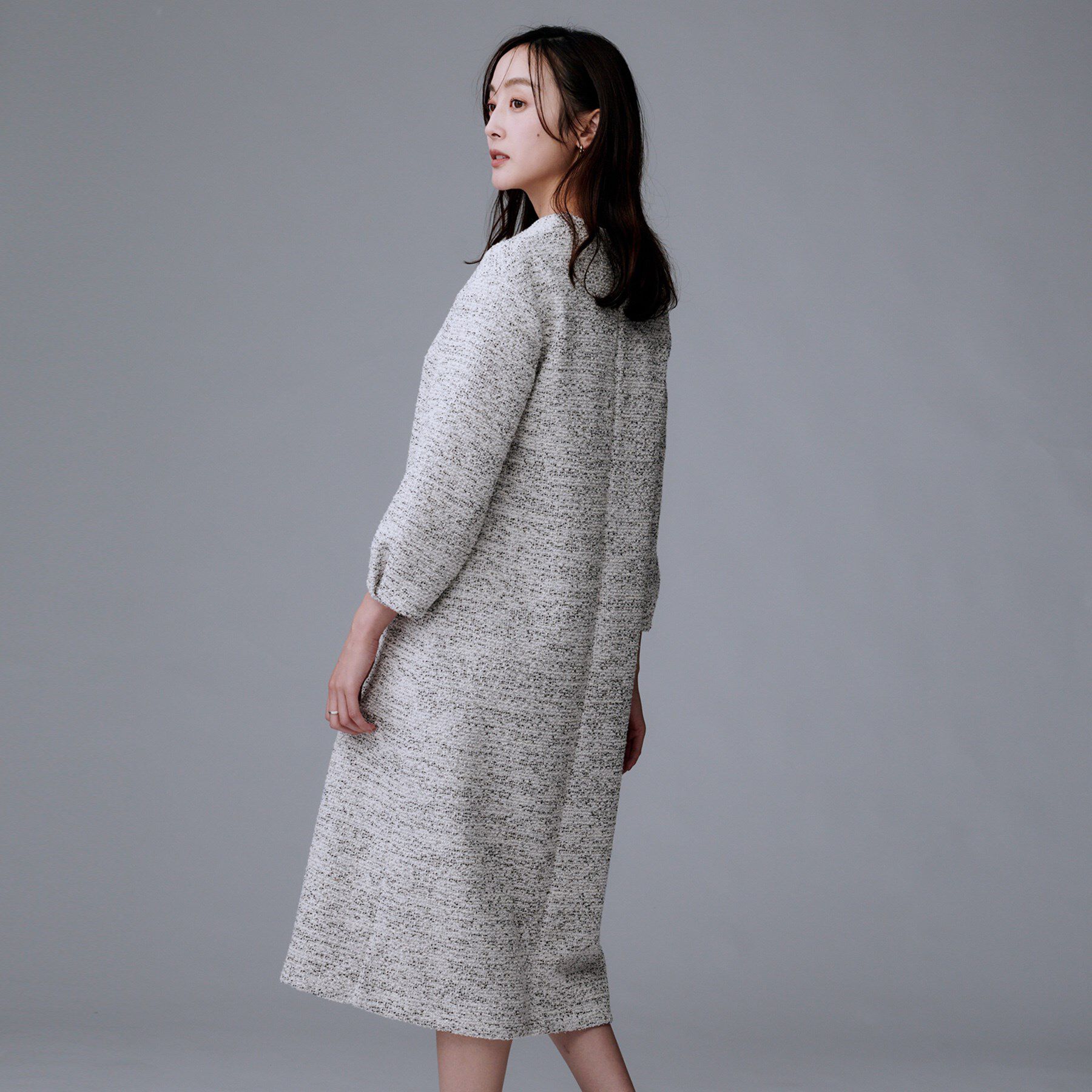 UNTITLED「【洗える/ストレッチ】ツイードジャージワンピース」|ワンピース|