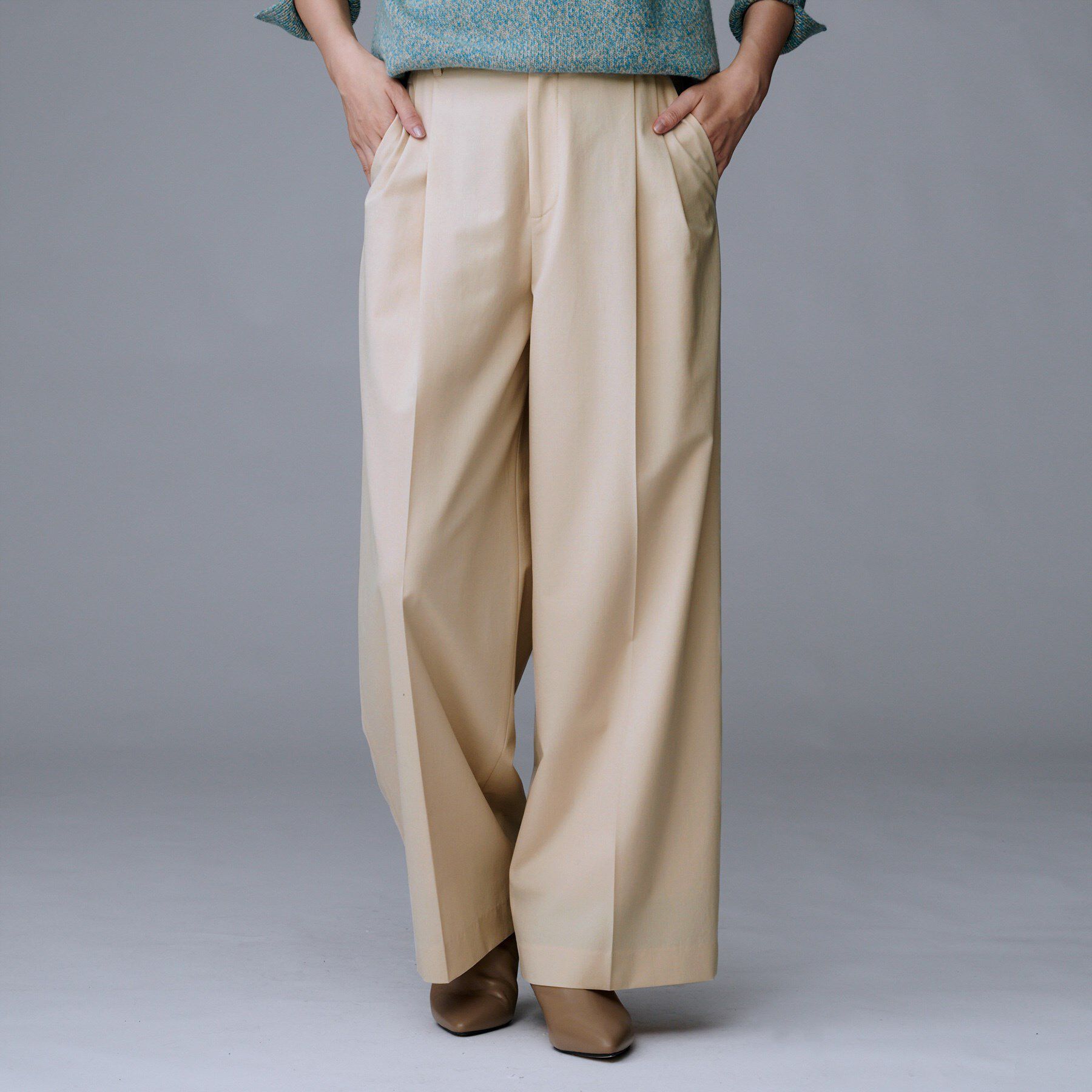 UNTITLED「【洗える/ウエスト後ろゴム】ウール混　タックワイドパンツ」|その他|