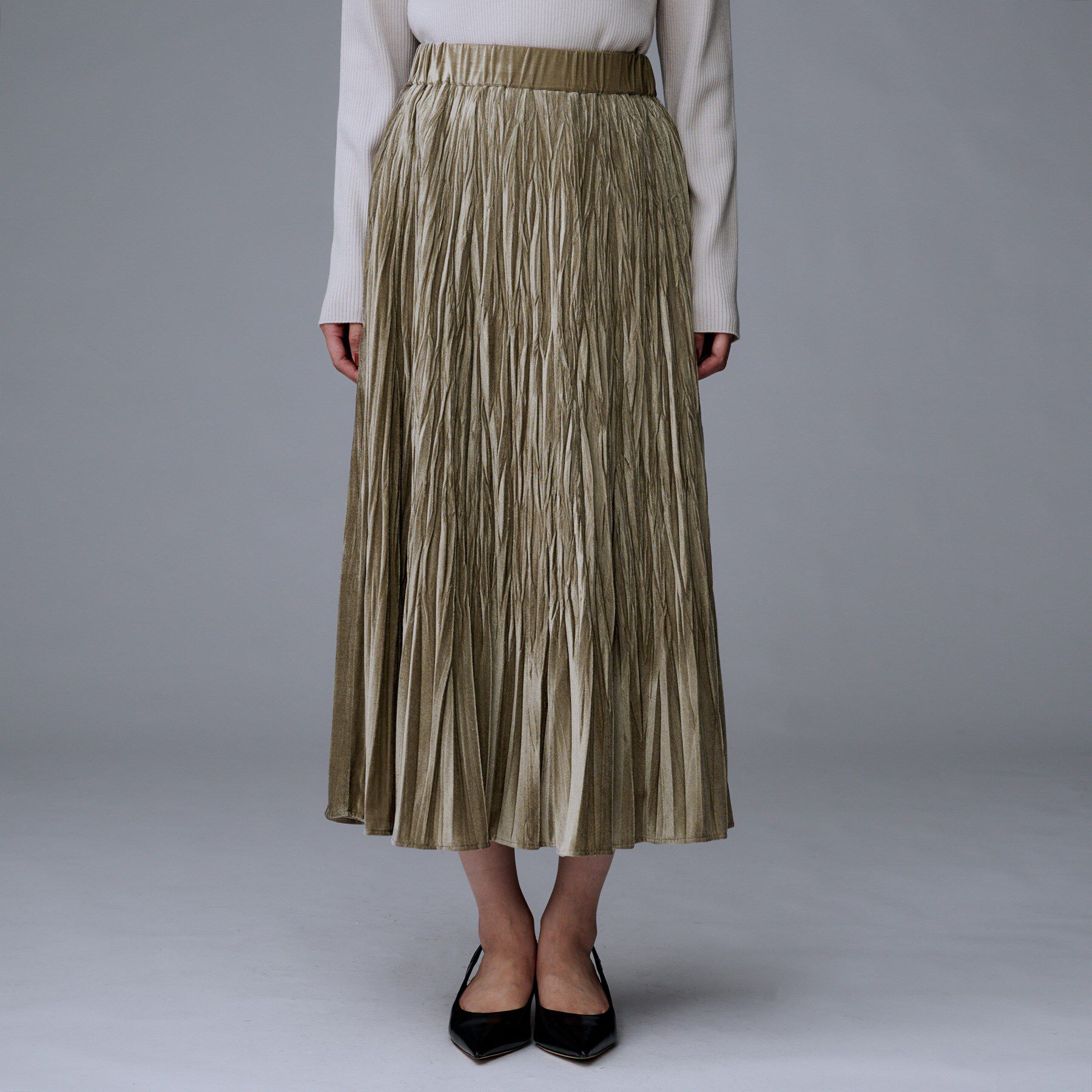 UNTITLED「【ウエストゴム／着映え】ランダムプリーツベロアスカート」|スカート|