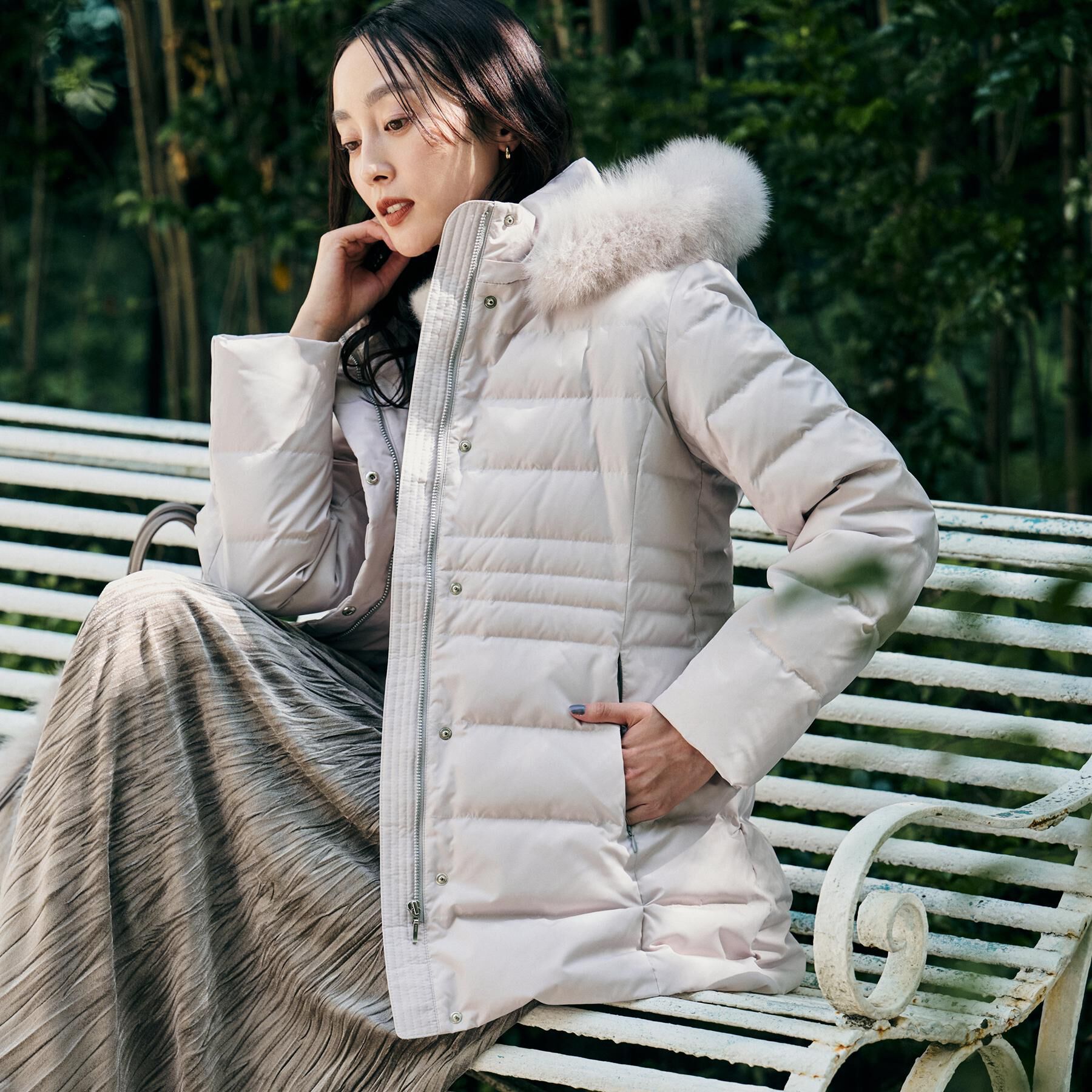 UNTITLED「【はっ水機能/フード取り外し可】ミディダウンコート」|ダウン|