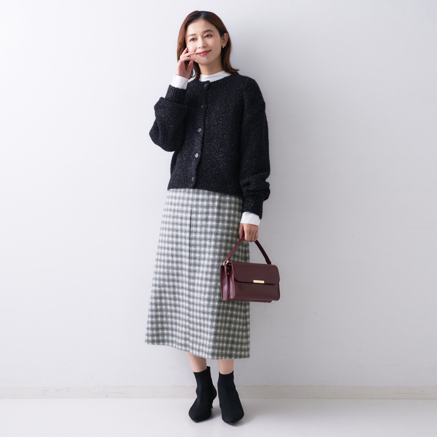 UNTITLED「【ふんわり/タイト見え】シャギーチェックスカート」|スカート|