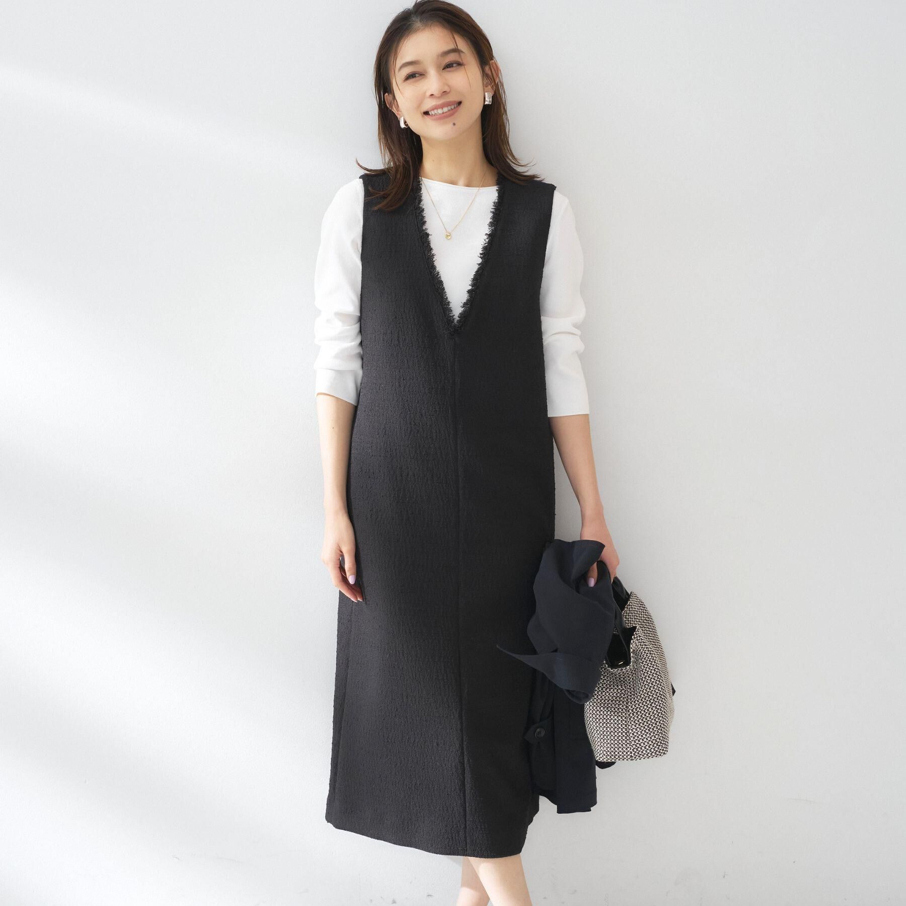 UNTITLED「【洗えるワンピース/カジュアル/ドレッシー】ツイード ジャンパースカート」|ワンピース|ブラック(019)