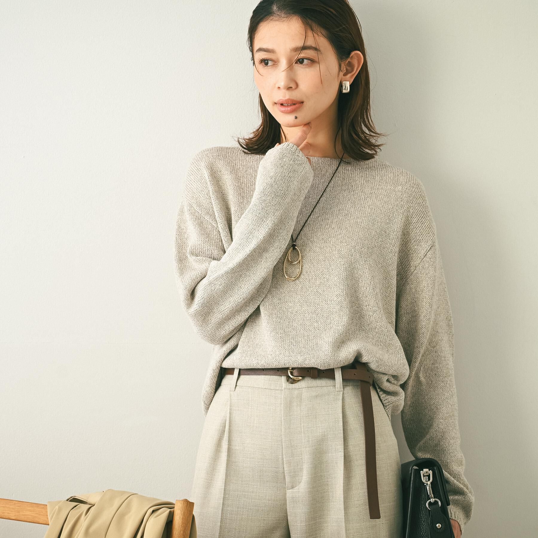 UNTITLED「【洗える/光沢感】ファンシーヤーンニット」|ニット・セーター|ライトグレー(011