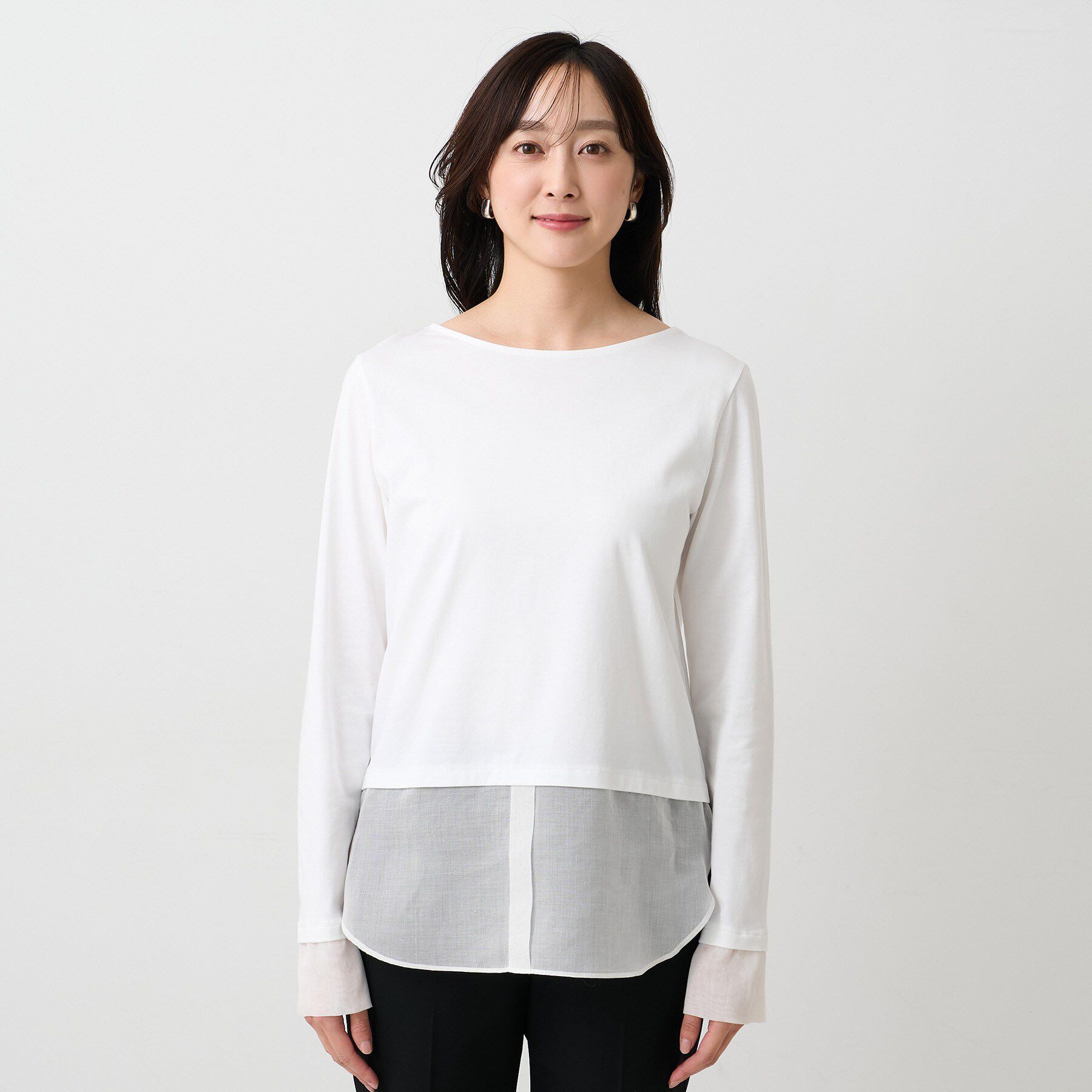 UNTITLED「【洗える/レイヤードTシャツ】シャツディテールレイヤードプルオーバー」|Tシャツ・カットソー|