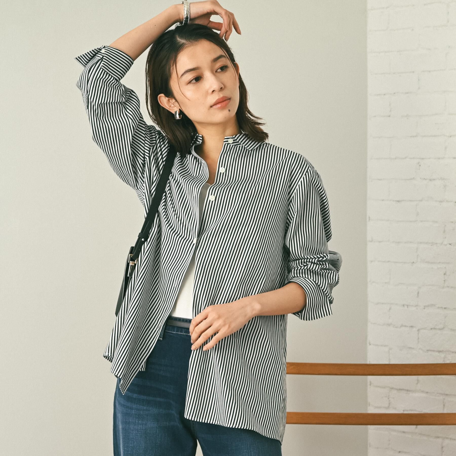 UNTITLED「【コットン100/洗える】コットンブロードAラインシャツ」|シャツ・ブラウス|ブラック(319)